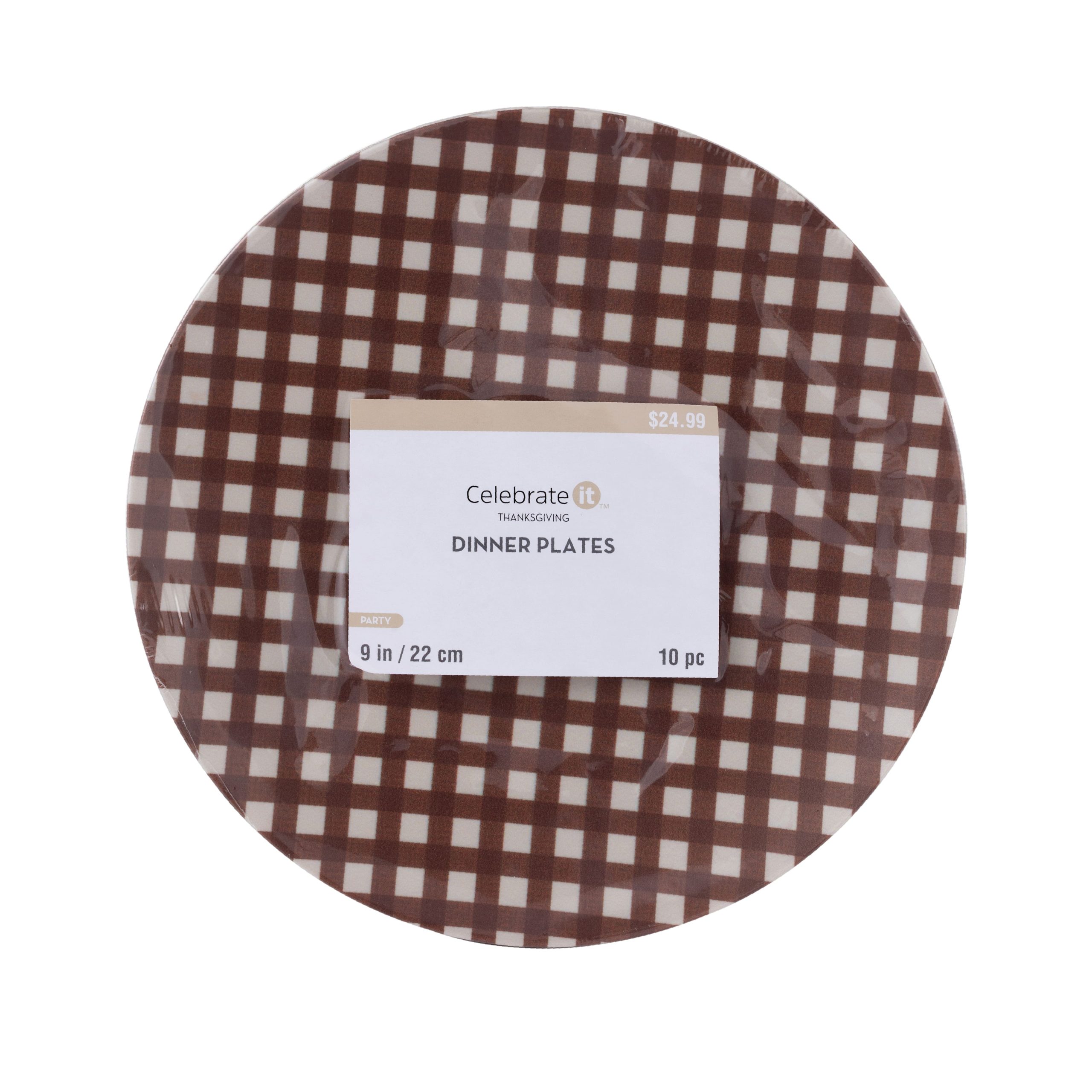 9" Thanksgiving Brown Plaid Plastic Dinner Plates, 10ct. by Celebrate It™