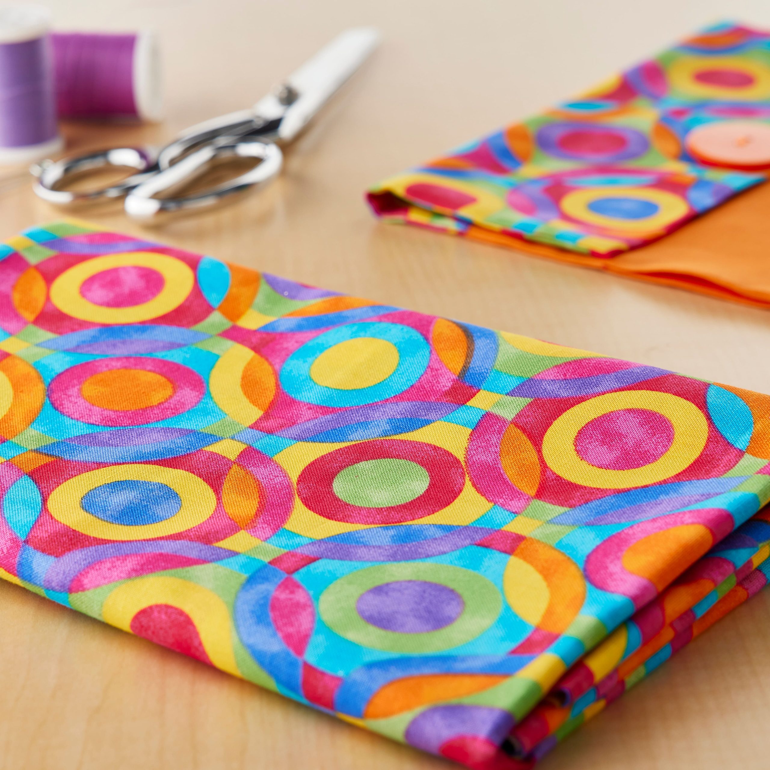 Fabric Traditions Multicolor Geometric Circles Cotton Fabric - Image 2