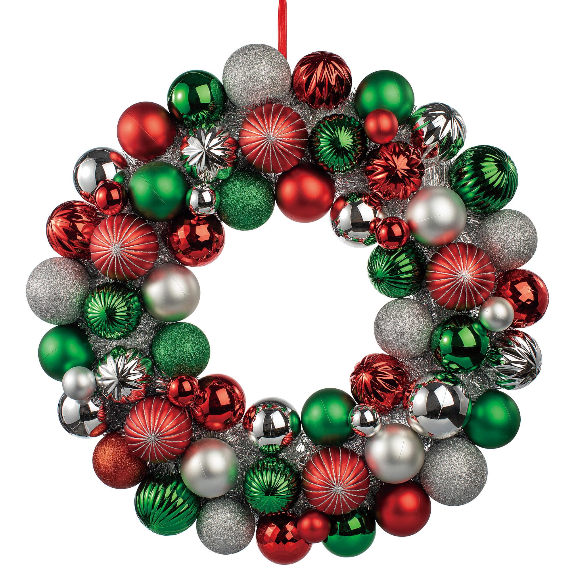 24" Red, Green & Silver Ball Ornament Wreath by Ashland®