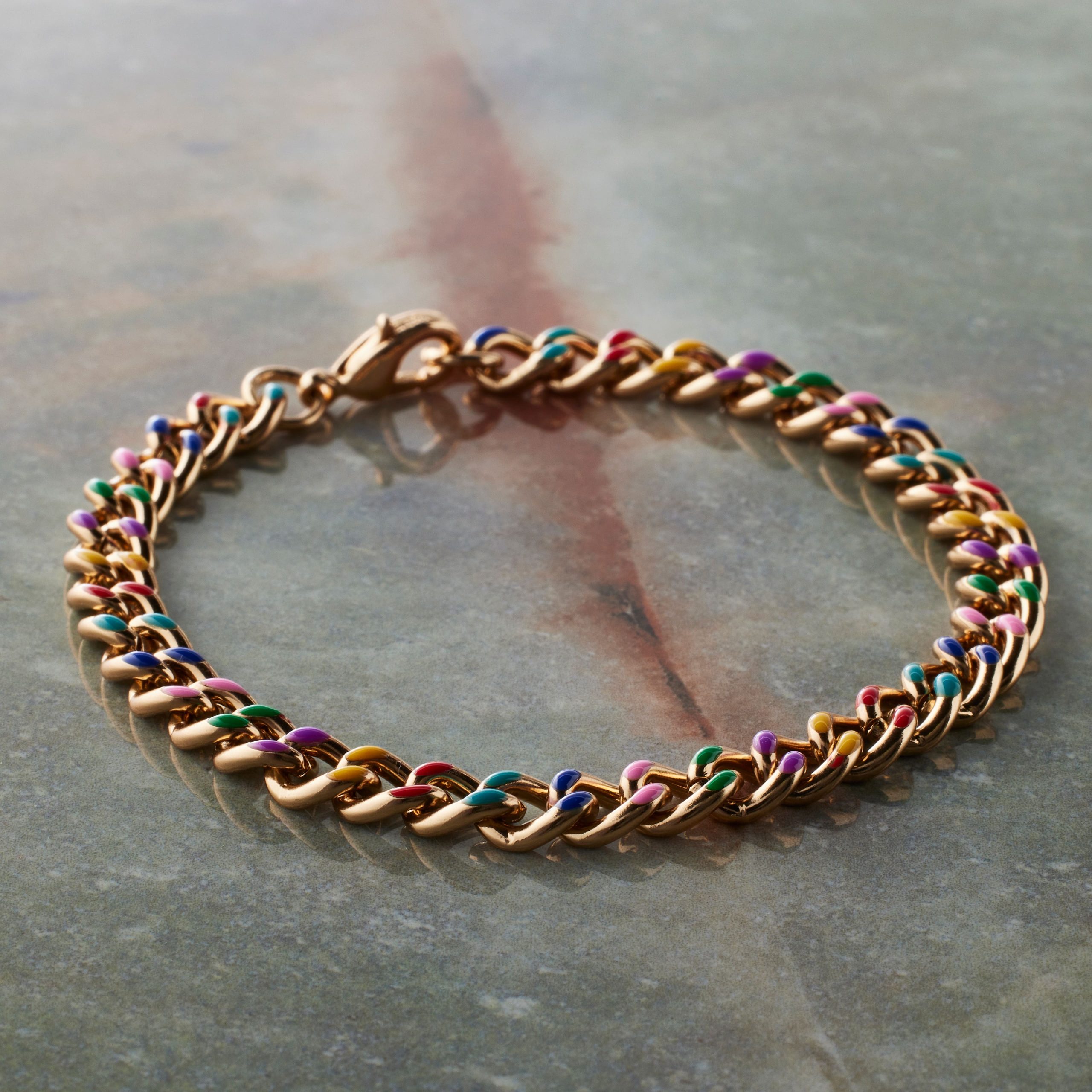 7.5" Rainbow & Gold Enamel Curb Charm Bracelet by Bead Landing™ - Image 2