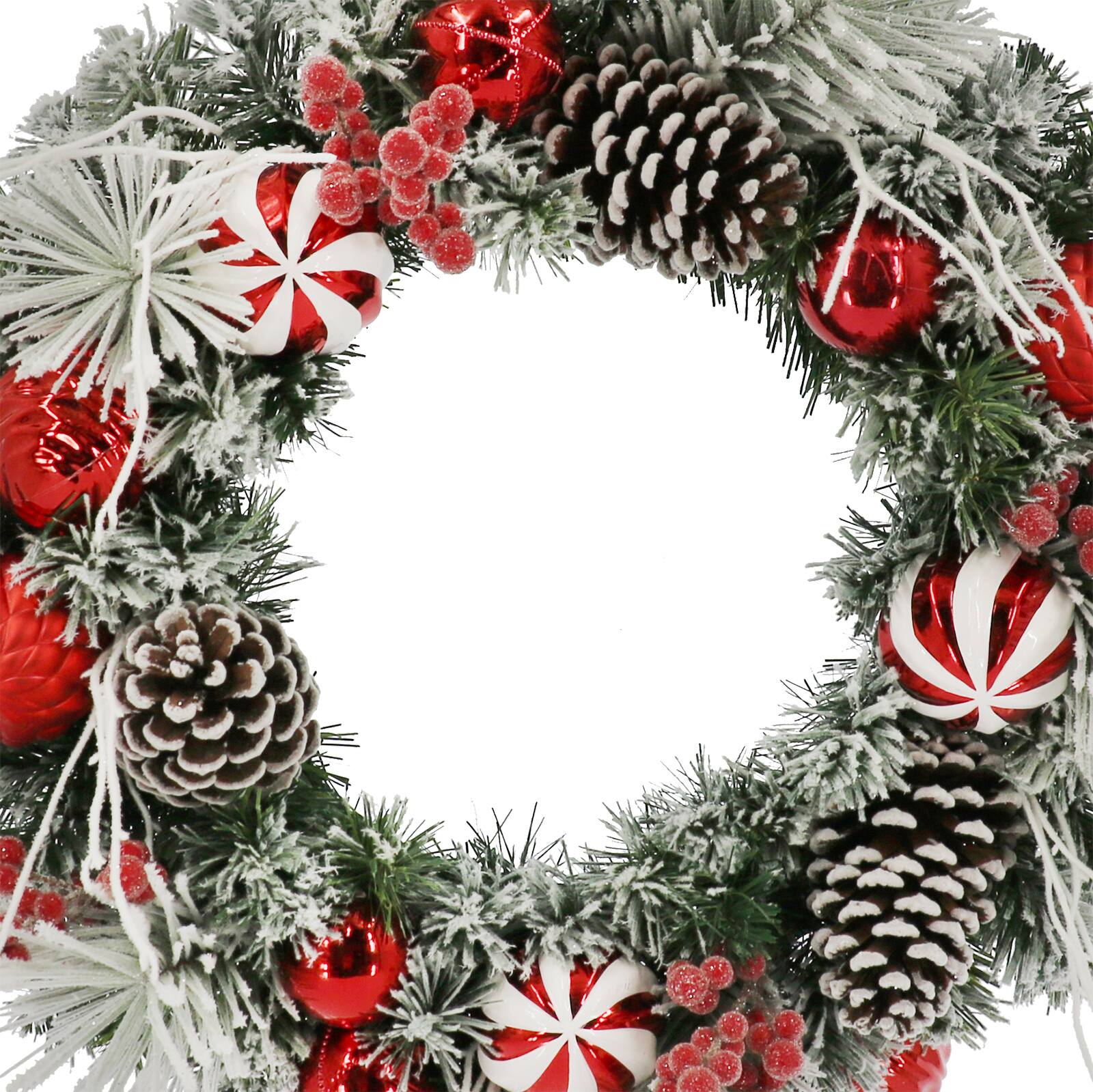 26" Red & White Ornaments with Pinecones Wreath by Ashland® - Image 2