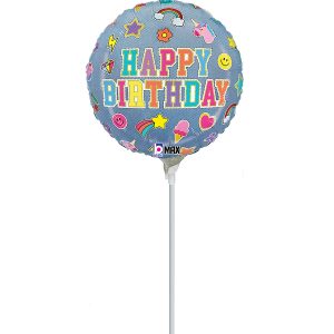 9"  Denim Patch Birthday Stick Balloon